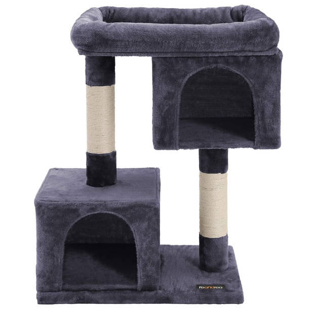 Katten Krabpaal met Aparte Huisjes en Hoge Kat Mand - 60x40x84cm - Donkergrijs