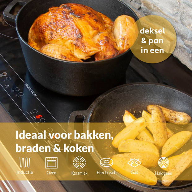 Chefarone Gietijzeren Pan 4,6 L - Braadpan voor alle Warmtebronnen - Broodbakbol voor Brood Bakken - Inductie