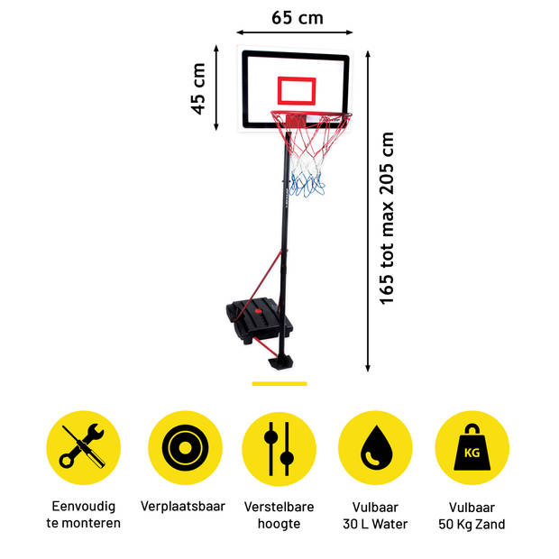 Dunlop Basketbalset - Speelset Junior - In Hoogte Verstelbaar 165 - 205 cm - Basketbal standaard met Bal