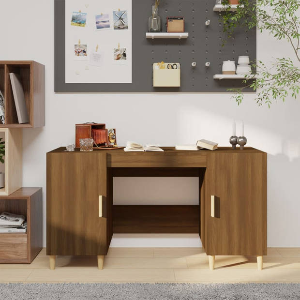 The Living Store Bureau Bruineiken - Computerbureau 140x50x75 cm - Stevig en praktisch