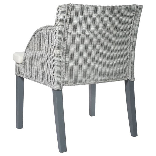 The Living Store Rattan Eetkamerstoel - Grijs - 60 x 59 x 76 cm - Ovalen armleuning