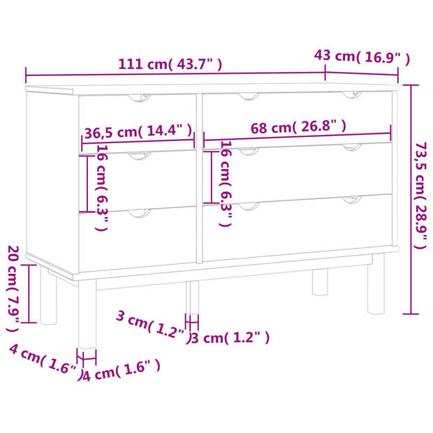 vidaXL Ladekast OTTA 111x43x73,5 cm massief grenenhout bruin en wit