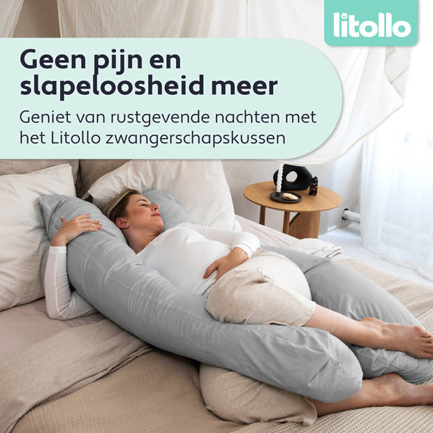 Litollo® Zwangerschapskussen XXL - Voedingskussen - Lichaamskussen - Body pillow - 280cm - Afneembare hoes -