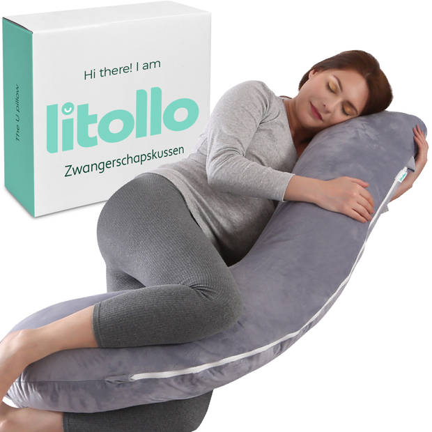 Litollo® Zwangerschapskussen (J-vorm) - Zijslaapkussen - Voedingskussen - Lichaamskussen - Body pillow - 145cm