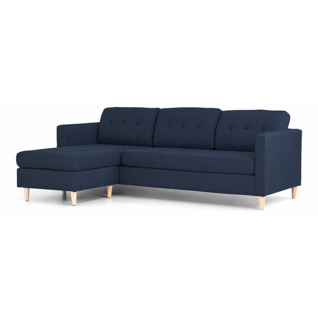 Marino 3-zitsbank met chaise longue links stof blauw.