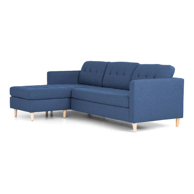 Marino 3-zitsbank met chaise longue links stof blauw.