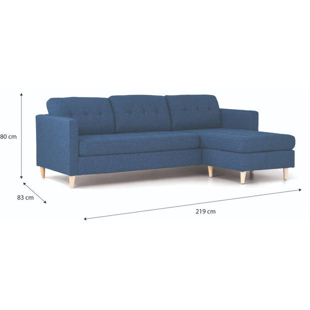 Marino 3-zitsbank met chaise longue links stof blauw.