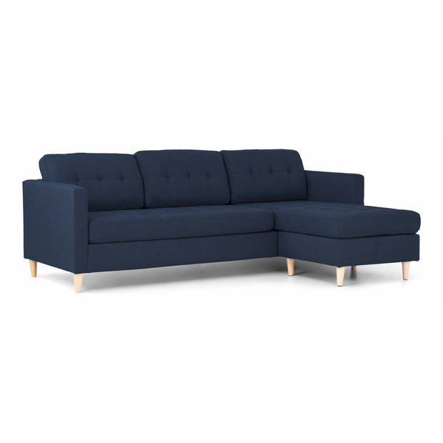 Marino 3-zitsbank met chaise longue links stof blauw.