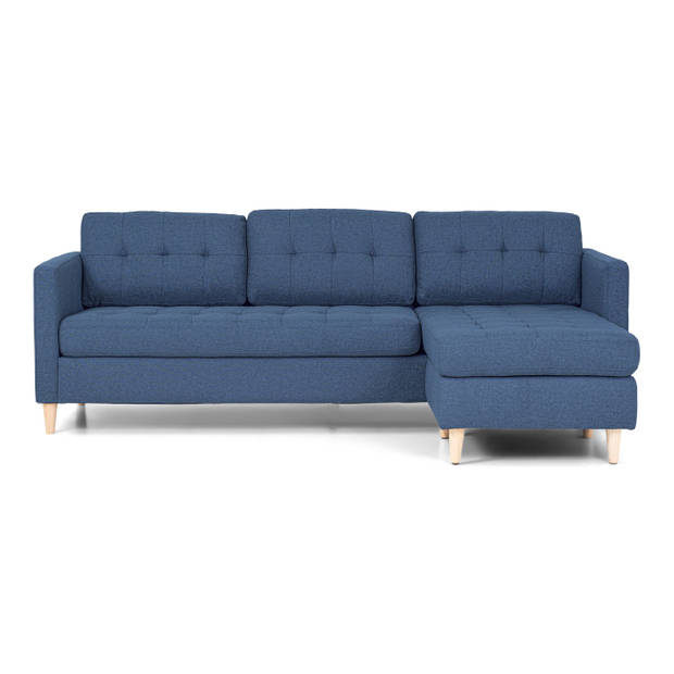 Marino 3-zitsbank met chaise longue links stof blauw.