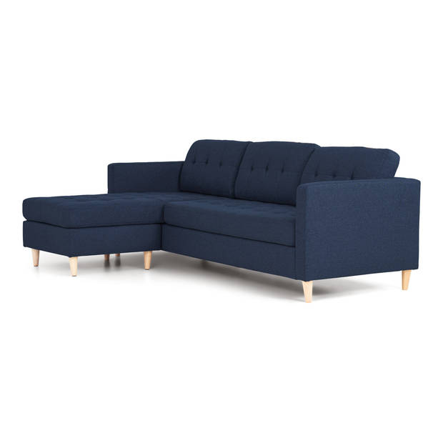 Marino 3-zitsbank met chaise longue links stof blauw.