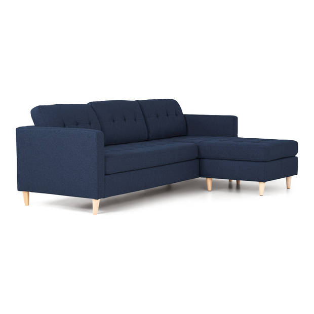 Marino 3-zitsbank met chaise longue links stof blauw.