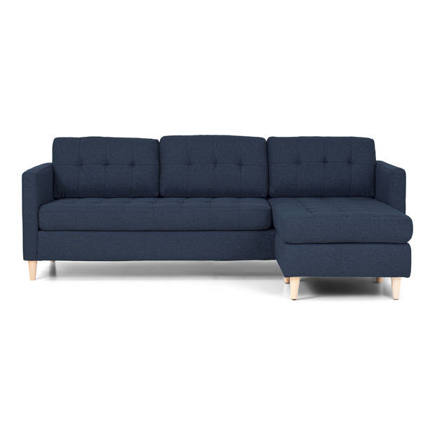 Marino 3-zitsbank met chaise longue links stof blauw.