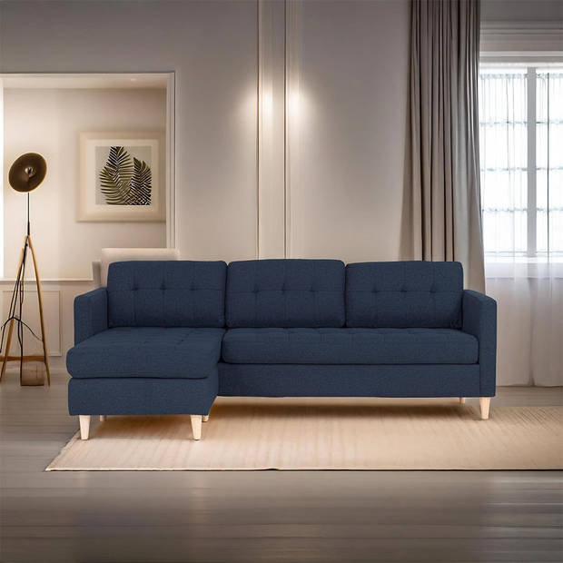 Marino 3-zitsbank met chaise longue links stof blauw.