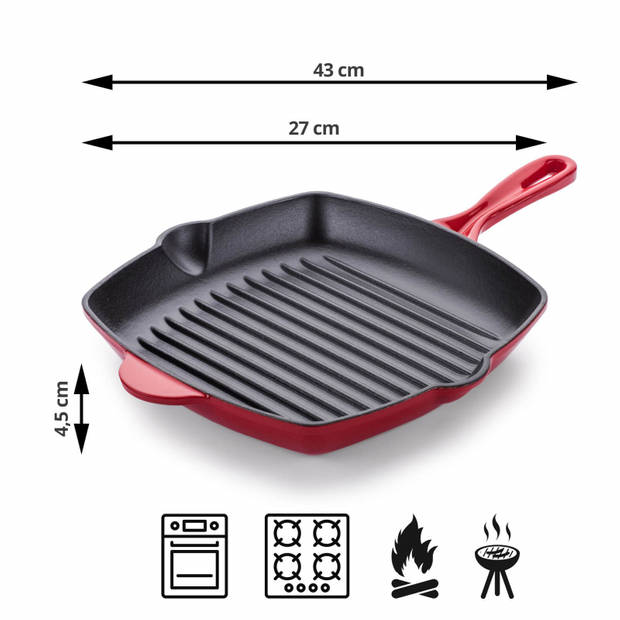 Rosmarino Gietijzeren Grillpan Rood 27cm