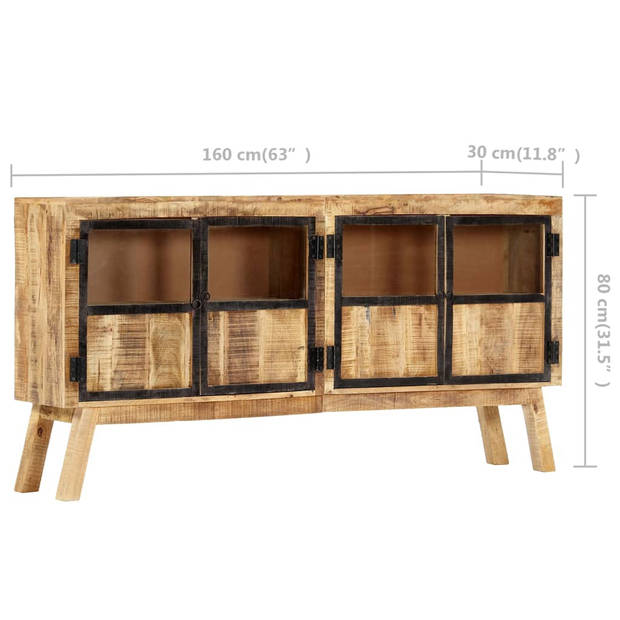 vidaXL Dressoir 160x30x80 cm massief ruw mangohout bruin en zwart