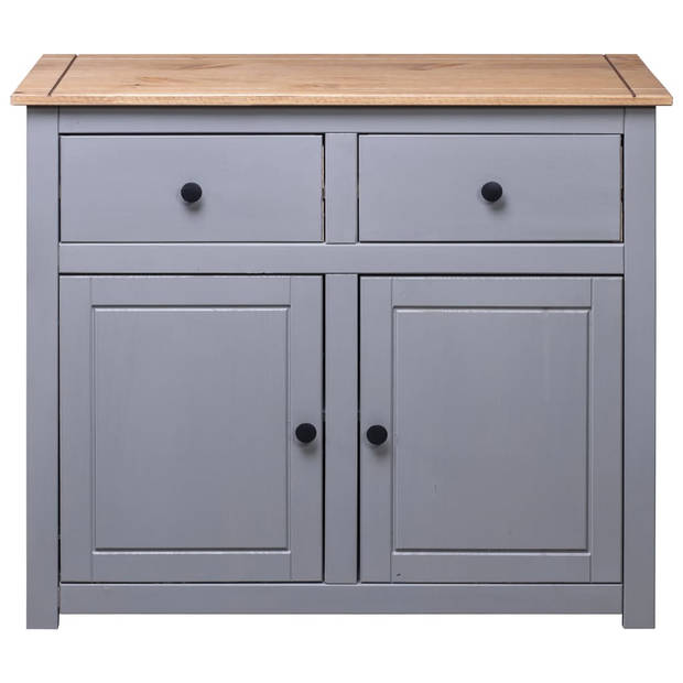 The Living Store Dressoir - Massief grenenhout - 93 x 40 x 80 cm - Grijs+natuurkleur - 2 Lades+2 Deuren