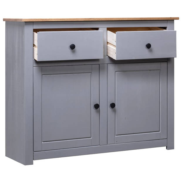 The Living Store Dressoir - Massief grenenhout - 93 x 40 x 80 cm - Grijs+natuurkleur - 2 Lades+2 Deuren