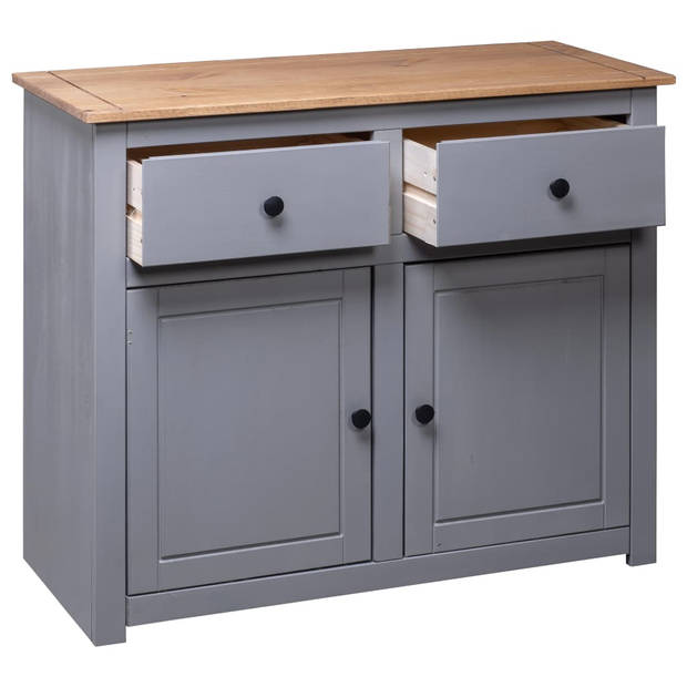 The Living Store Dressoir - Massief grenenhout - 93 x 40 x 80 cm - Grijs+natuurkleur - 2 Lades+2 Deuren