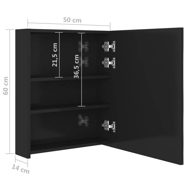 vidaXL Badkamerkast met spiegel en LED 50x14x60 cm glanzend zwart