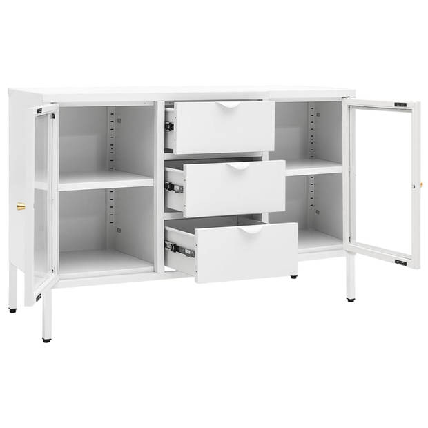 The Living Store Dressoir - Staal en gehard glas - 105 x 35 x 70 cm - Wit