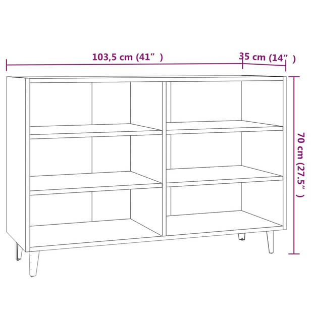 The Living Store Dressoir Industrieel - Grijs Sonoma Eiken - 103.5x35x70 cm - Met 6 schappen