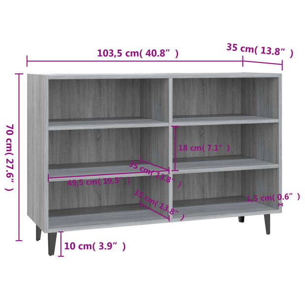 vidaXL Dressoir 103,5x35x70 cm bewerkt hout grijs sonoma eikenkleurig