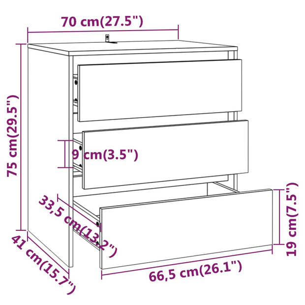 The Living Store Dressoir Bijzetkast - 70 x 41 x 75 cm - Grijs Sonoma Eiken - Montage vereist