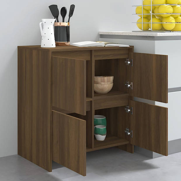 The Living Store Dressoir Minimalistisch Bruineiken 4 Deuren 70x41x75 cm