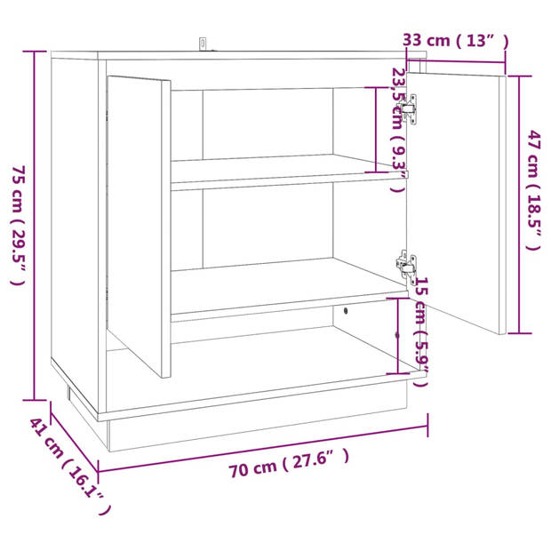 The Living Store Dressoir - Hoogglans Wit - 70 x 41 x 75 cm - Minimalistisch design