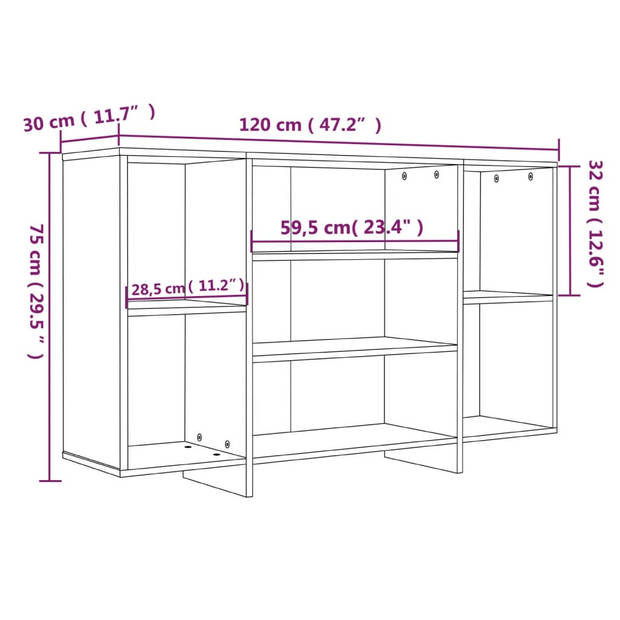 vidaXL Dressoir 120x30x75 cm bewerkt hout betongrijs