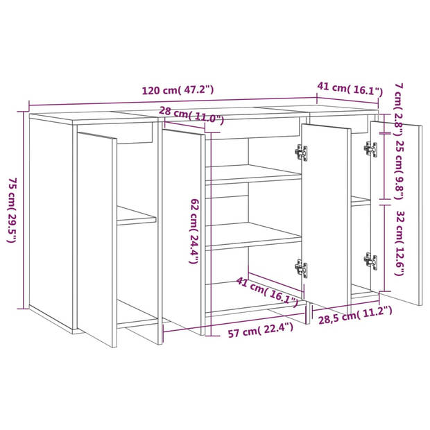 vidaXL Dressoir 120x41x75 cm bewerkt hout gerookt eikenkleurig