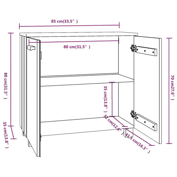 The Living Store HAMAR Houten Dressoir - 85 x 35 x 80 cm - Donkergrijs