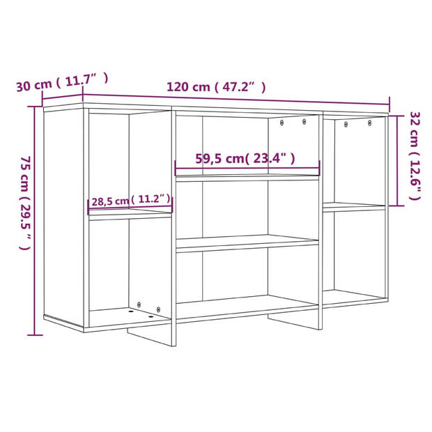 vidaXL Dressoir 120x30x75 cm bewerkt hout sonoma eikenkleurig