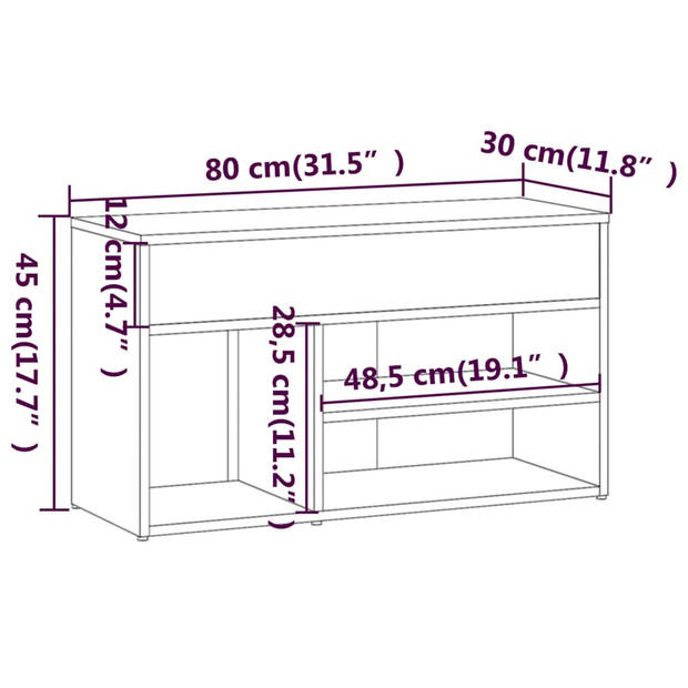 vidaXL Schoenenbank 80x30x45 cm bewerkt hout grijs sonoma eikenkleurig