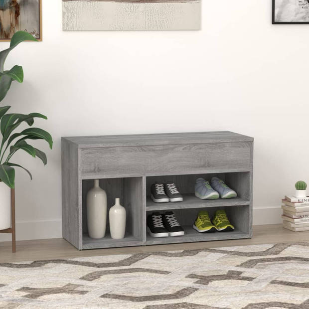 The Living Store Schoenenbank - Trendy ontwerp - Bewerkt hout - 80x30x45 cm - Grijs Sonoma Eiken