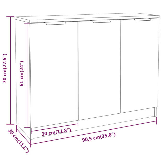 vidaXL Dressoir 90,5x30x70 cm bewerkt hout grijs sonoma eikenkleurig