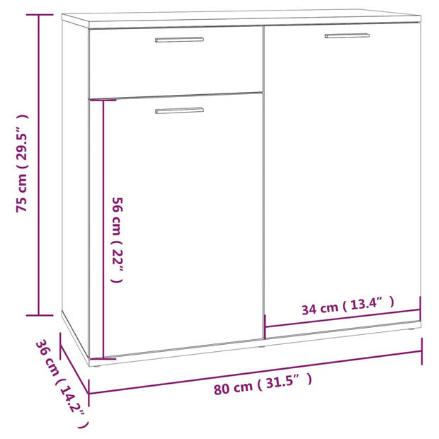 vidaXL Dressoir 80x36x75 cm bewerkt hout gerookt eikenkleurig