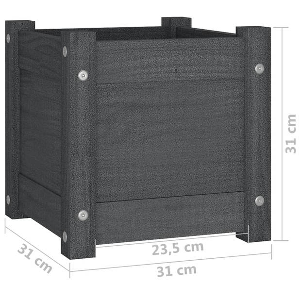 vidaXL Plantenbakken 2 st 31x31x31 cm massief grenenhout grijs