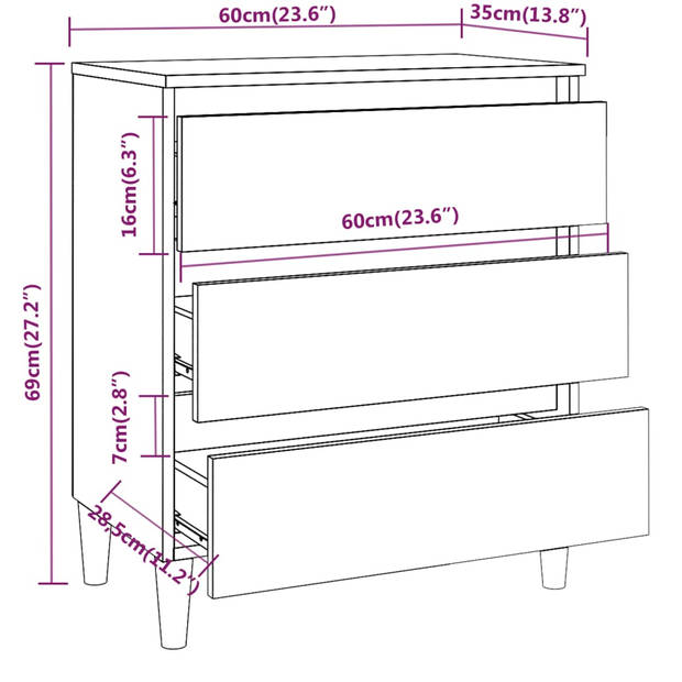 vidaXL Dressoir 60x35x69 cm bewerkt hout gerookt eikenkleurig