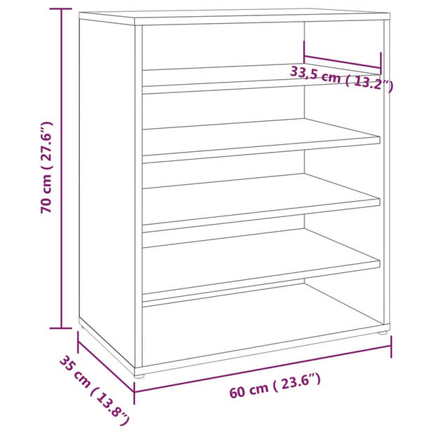 The Living Store Schoenenkast - Praktisch - Gerookt eiken - 60 x 35 x 70 cm