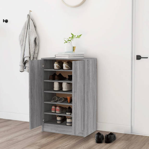 The Living Store Schoenenkast - Praktisch en elegant - Opbergruimte - 60 x 35 x 92 cm - Ken- Grijs sonoma eiken