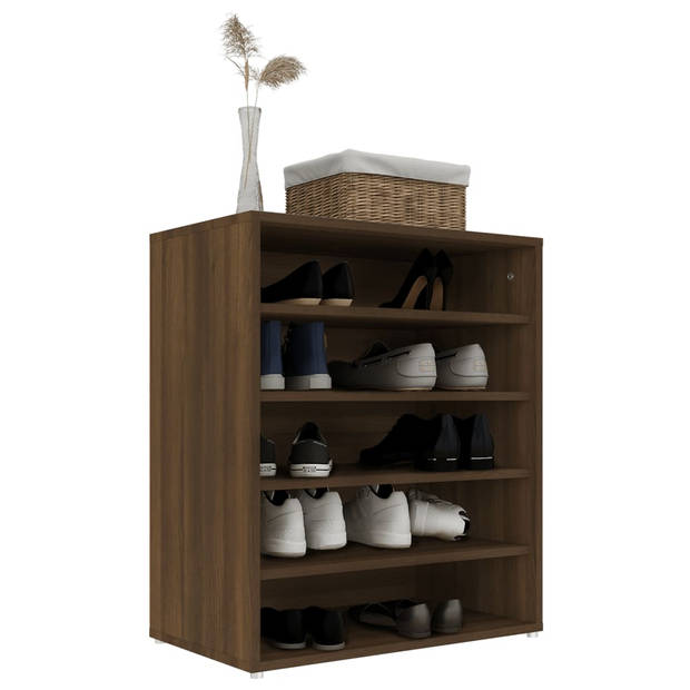 The Living Store schoenenkast - bruineiken - 60 x 35 x 70 cm (B x D x H) - bewerkt hout