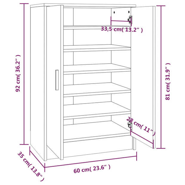 The Living Store Schoenenkast - Gerookt eiken - 60 x 35 x 92 cm - Bewerkt hout