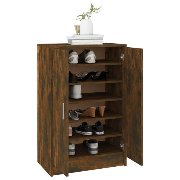 The Living Store Schoenenkast - Gerookt eiken - 60 x 35 x 92 cm - Bewerkt hout