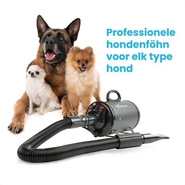 Qumax Professionele Hondenföhn met 4 Opzetstukken – Waterblazer voor Honden – Stil Design – Compact en Modern - Zwart