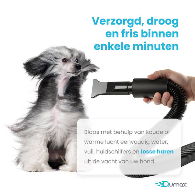 Qumax Professionele Hondenföhn met 4 Opzetstukken – Waterblazer voor Honden – Stil Design – Compact en Modern - Zwart