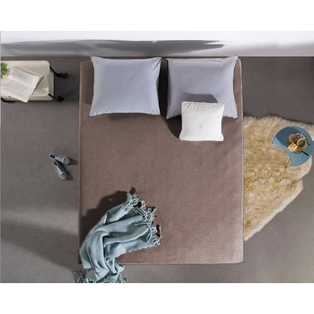 LINNICK Badstof Velours Topper Hoeslaken - taupe - 2 Persoons - 120/140x200cm