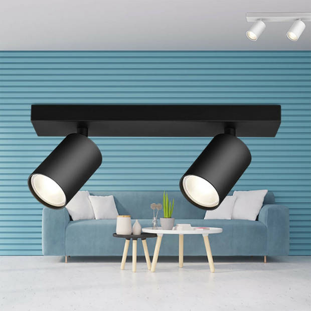 LED Plafondspot - Brinton Betin - GU10 Fitting - 2-lichts - Rond - Mat Zwart - Kantelbaar - Aluminium - Philips -
