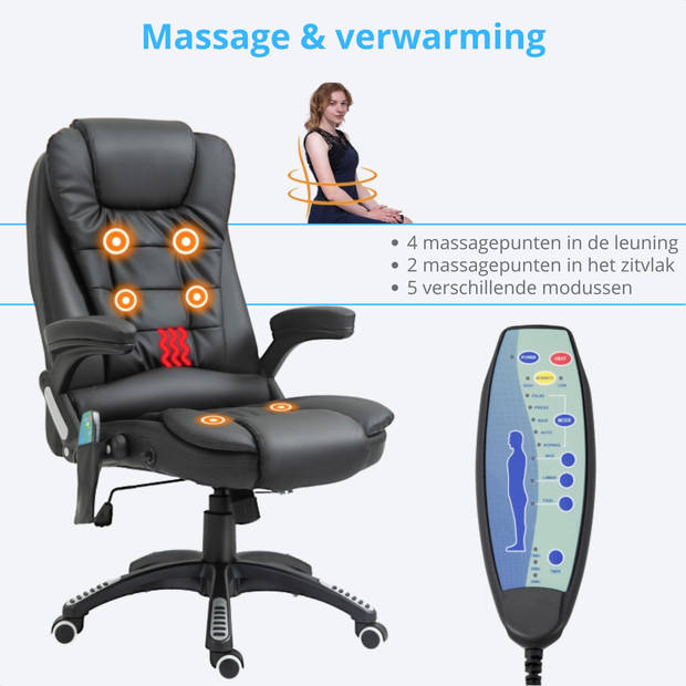 Bureaustoel - Ergonomische bureaustoel - Directiestoel - Stoelverwarming - Massagestoel - Kunstleer - Zwart