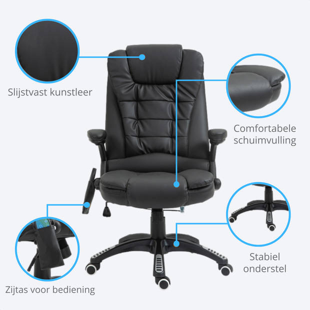 Bureaustoel - Ergonomische bureaustoel - Directiestoel - Stoelverwarming - Massagestoel - Kunstleer - Zwart